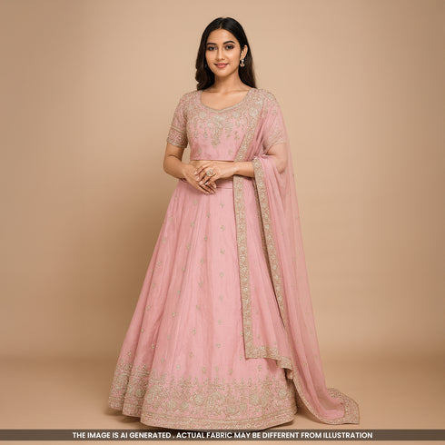 Cutdana Zari Sequins Embroidered Shimmer Tissue Fabric-F4871